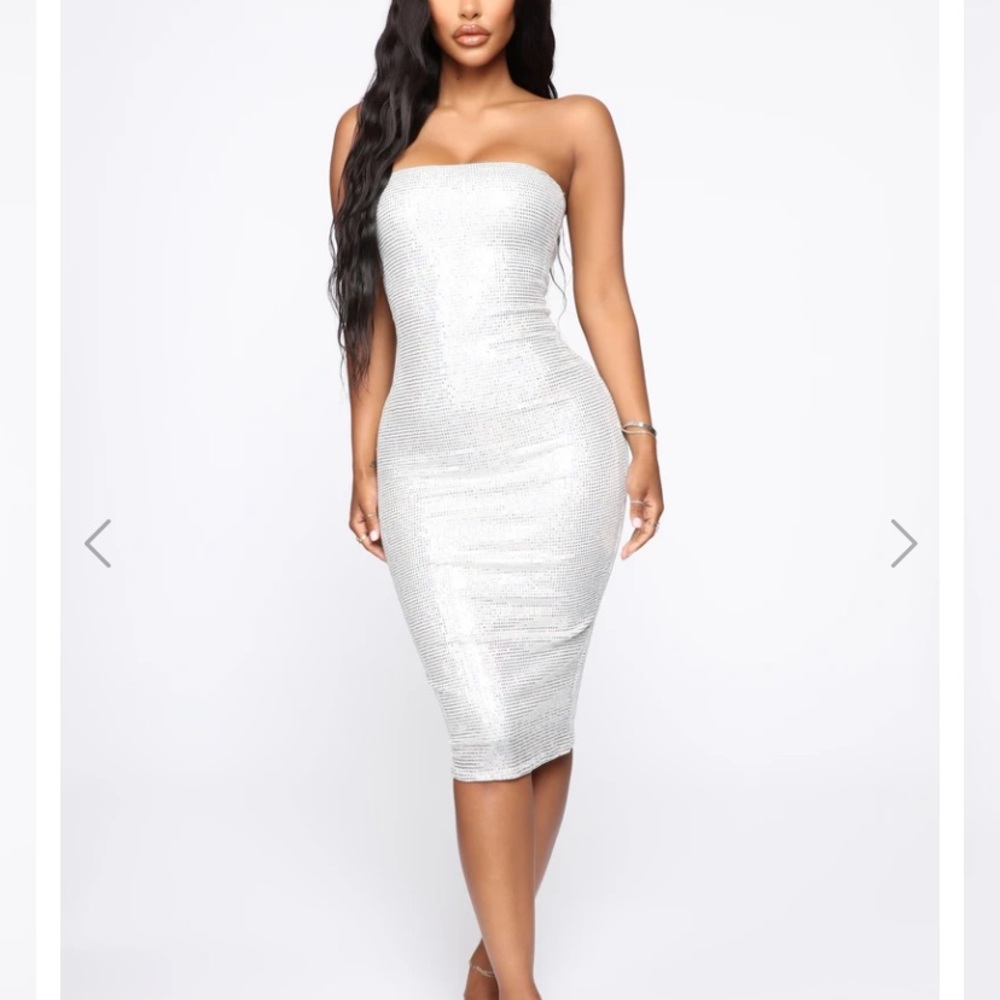 Always A Party Metallic Midi Dress - Silver